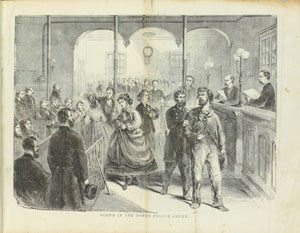 “Scene in the Tombs Police Court,” from James McCabe, Secrets of the Great City. Philadelphia: National Publishing Company, 1868.